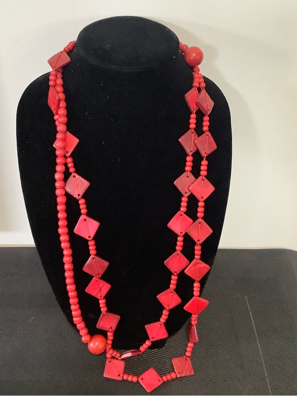 Red Multi-Strand Beaded Statement Necklace - Picture 4 of 5